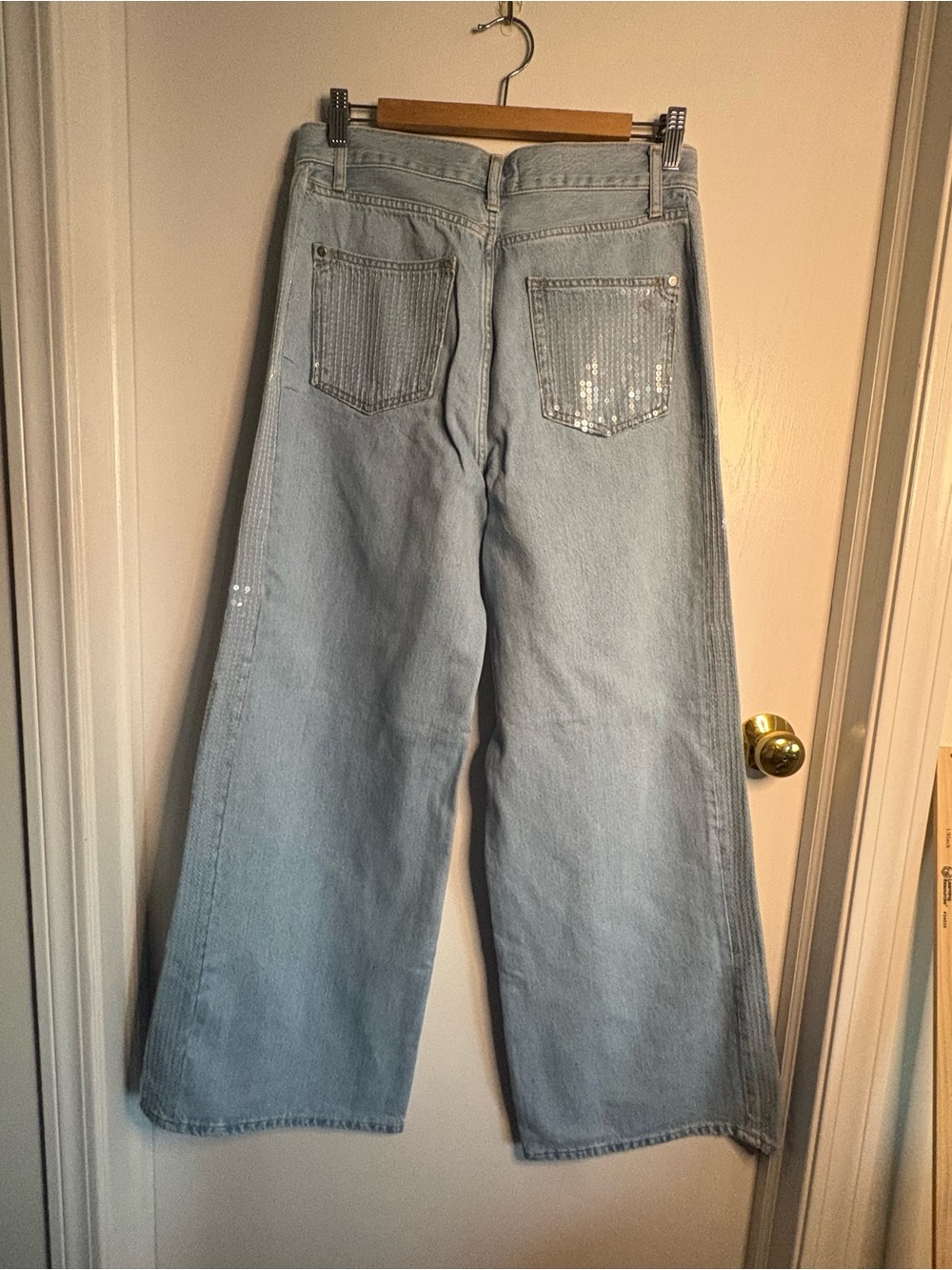 Pilcro Light Wash Sequin Wide Leg Jeans - Picture 4 of 8